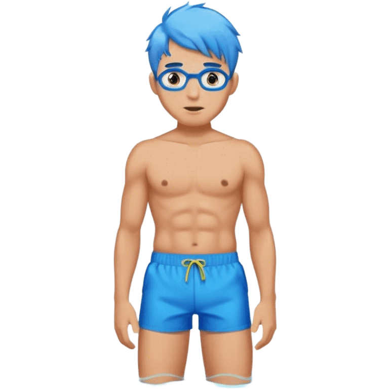 hot blond handsome  Man in blue swimming shorts with blue hair emoji