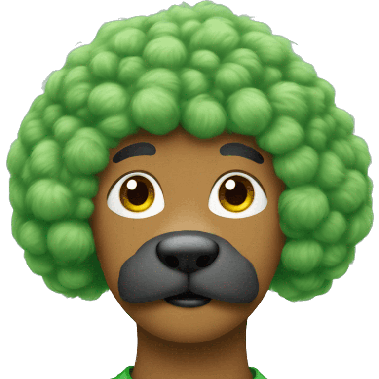 Draw someone with green fur growing like a poodle on every body except nose and feet and hands emoji