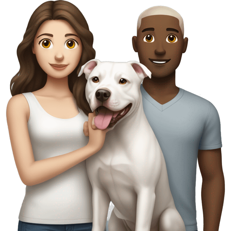 brunette girl and brunette boy with white pitbull emoji