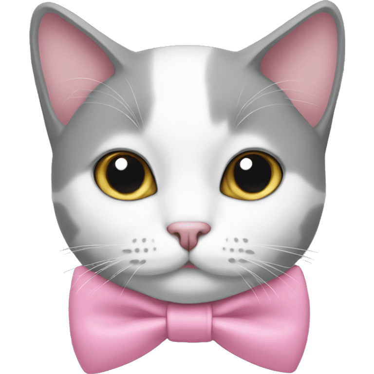 Gray & White Cat with pink bowtie emoji