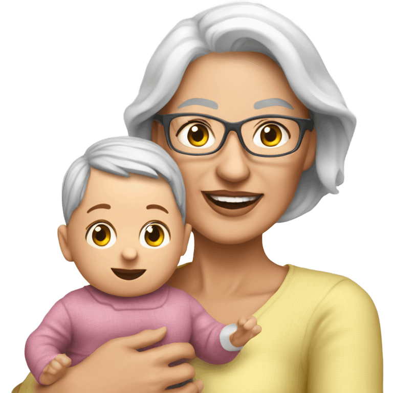 Create a 3d hyper realistic senior woman holding a cute baby  emoji