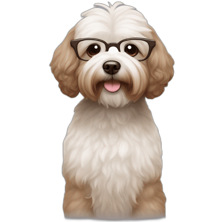 Long straight brown hair, eyeglassed turkish girl with white maltipoo emoji