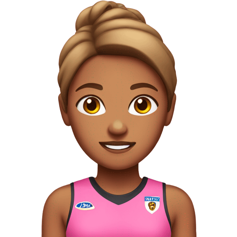 A tanned girl with medium brwon hair in a pink jersey emoji