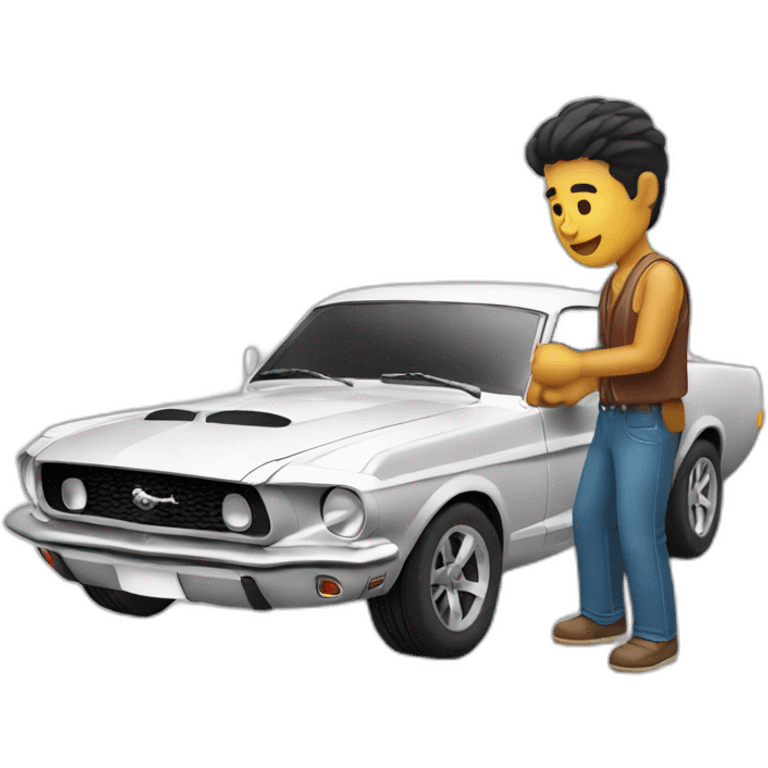 Mexican man fixing a mustang car emoji