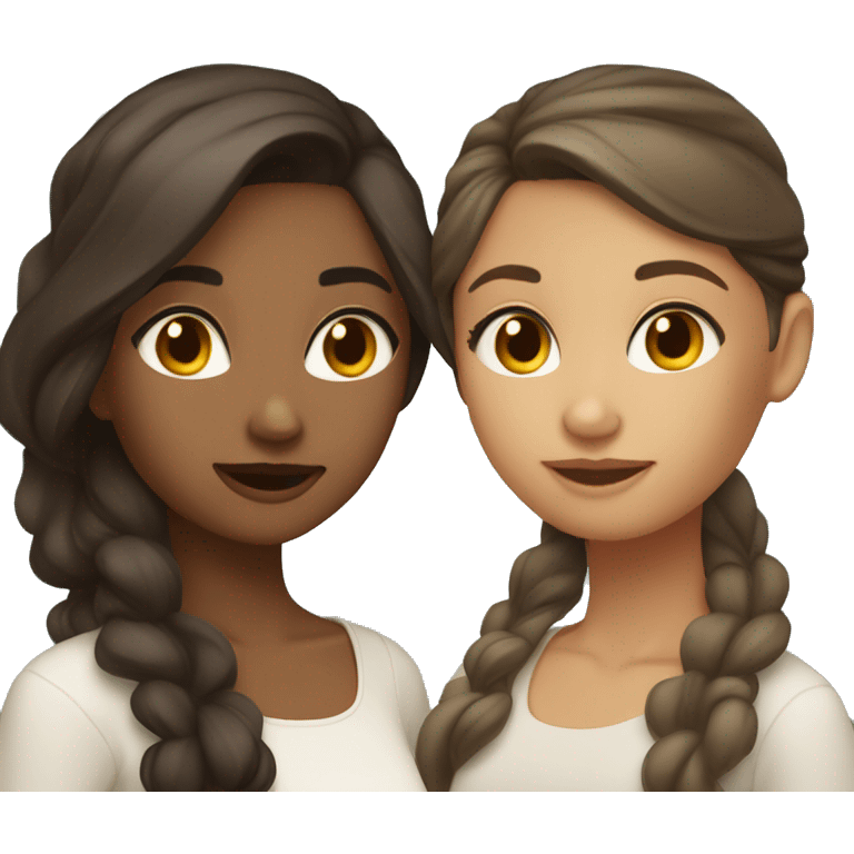 2 girls kissing, one girl is olive skin tone dark brown hair second girl has light brown hair white Person skin tone emoji