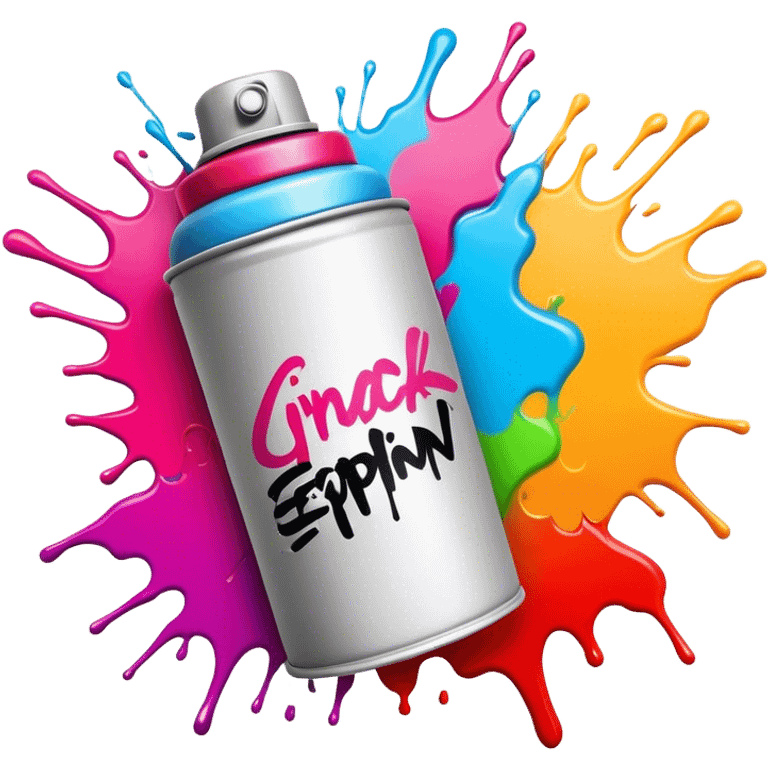 Graffiti icon, spray paint can, brick wall with graffiti artwork and bold text, colorful spray paint splashes, urban style, vibrant colors, minimalistic design, clean lines, transparent background. emoji