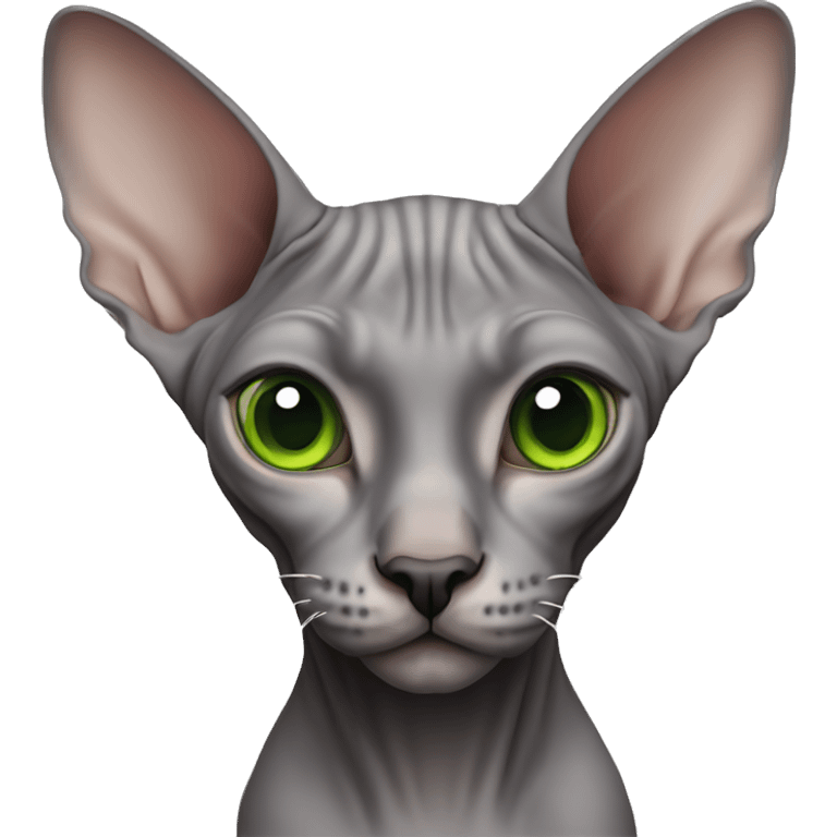 Grey Sphynx cat with green eyes emoji