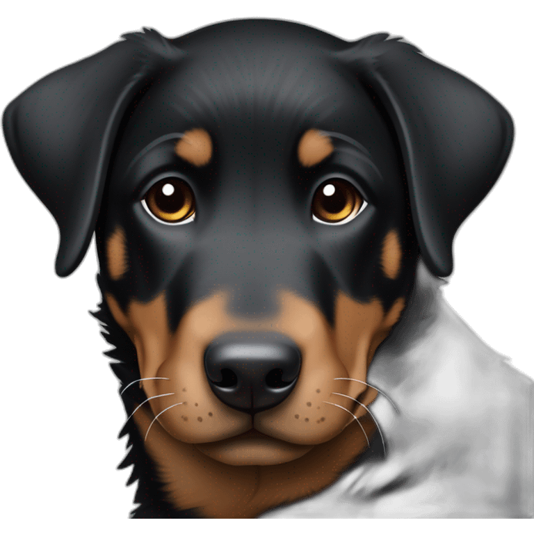 Sleeping black and brown beauceron puppy with white chest and chin emoji