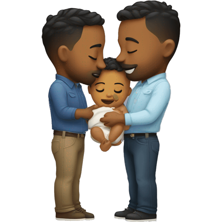 Two gay men kissing with a baby emoji