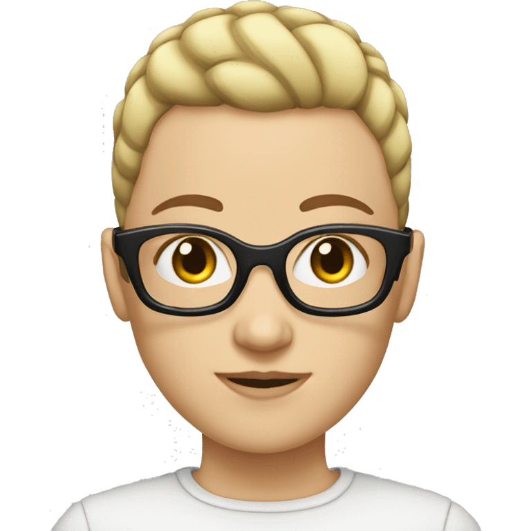 White girl with buzz cut and glasses is emoji