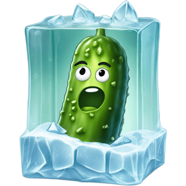 A pickle trapped in an ice block emoji