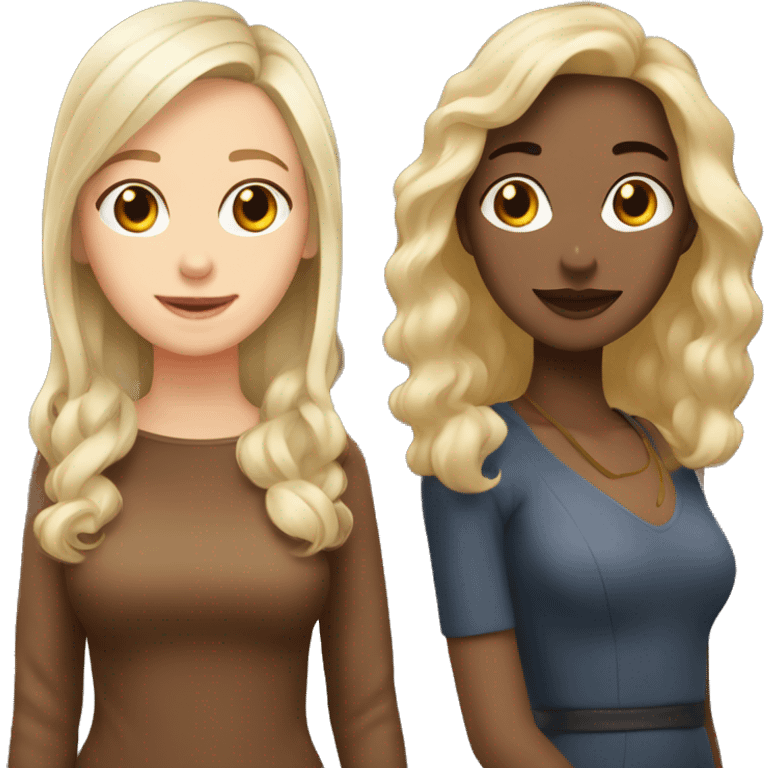 1 lady with ash blonde hair and 1 lady with brown hair madly in love emoji