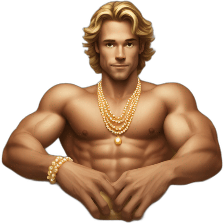 Posh-muscle-boy-pearl-necklace-in-golden-bathtub emoji