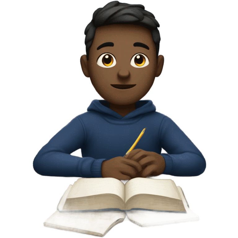 white boy in a dark blue sweater doing homework emoji