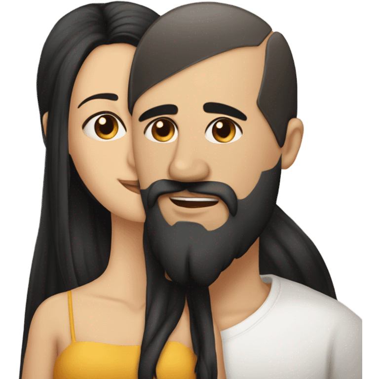 Bald man with black beard and girl long black hair kissing emoji