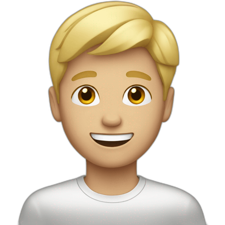 Blonde boy with medium short hair waving to the camera emoji