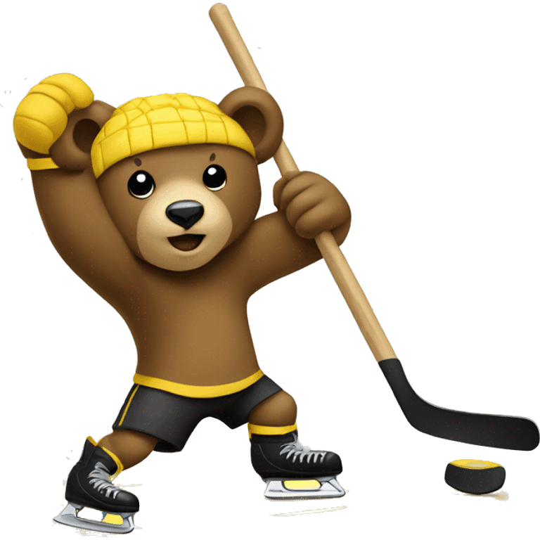 Bear playing hockey in yellow emoji