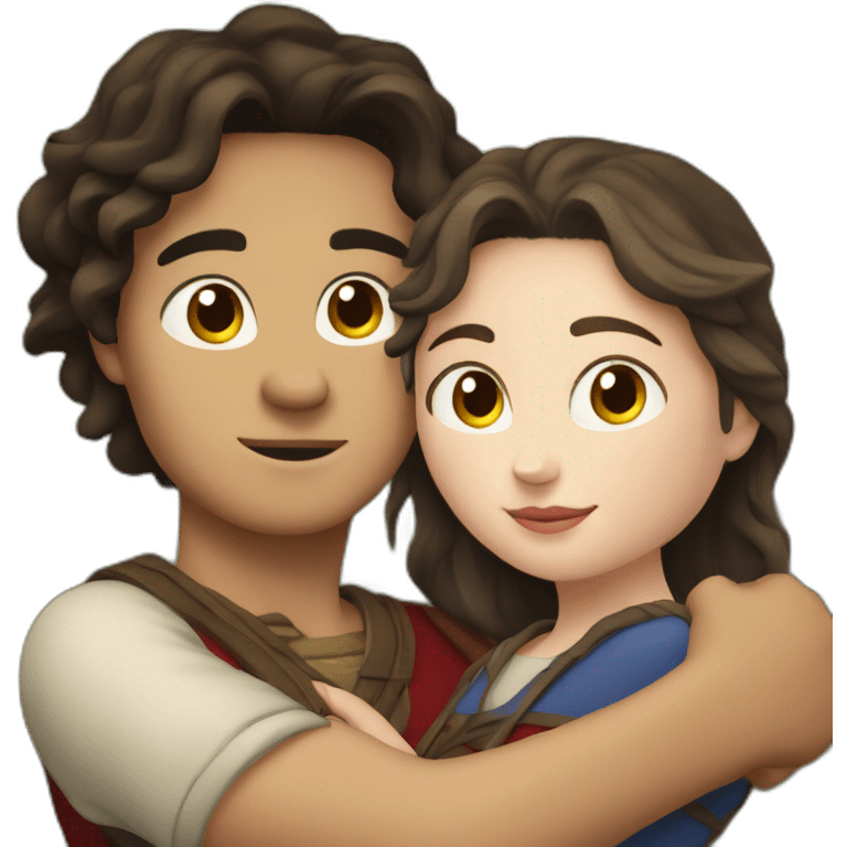 young metis Man and young white woman hug love wit emoji