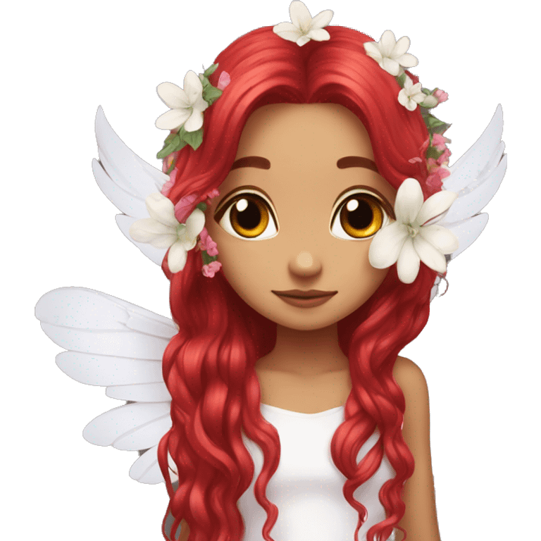 big wings, flower, Beautiful, fairy, red, long hair emoji