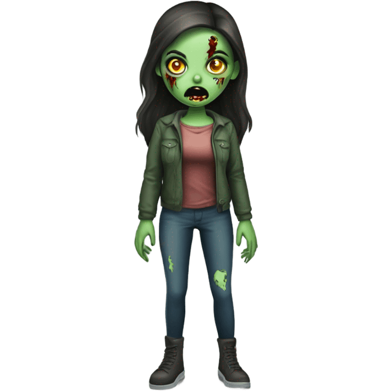 Brunette zombie girl in horror zombie green  emoji