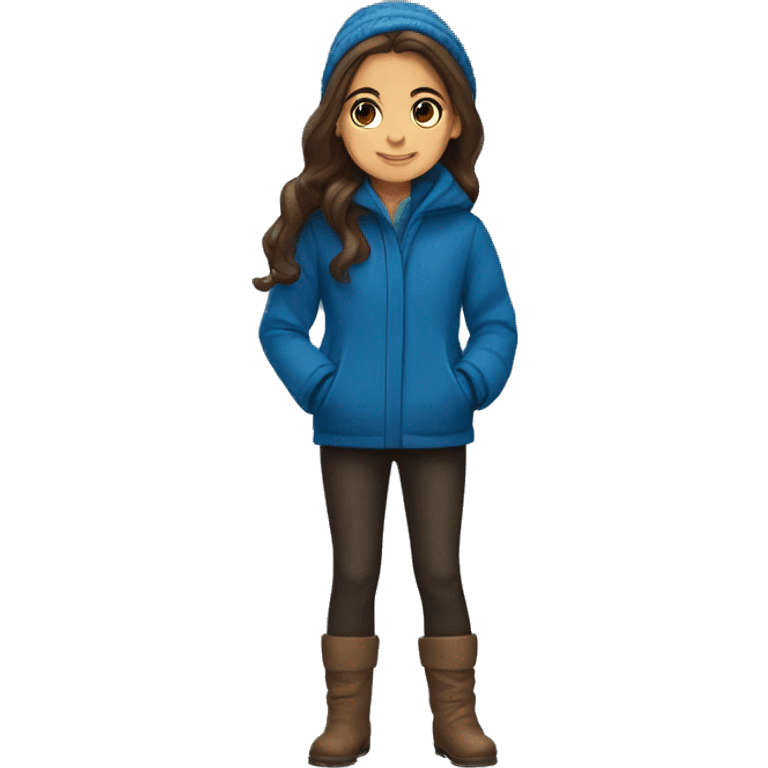 winter, christmas, hispanic, long brown hair, girl, brown eyes, child, full body, blue coat emoji