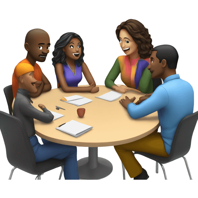 group discussion at a table colorful chairs emoji