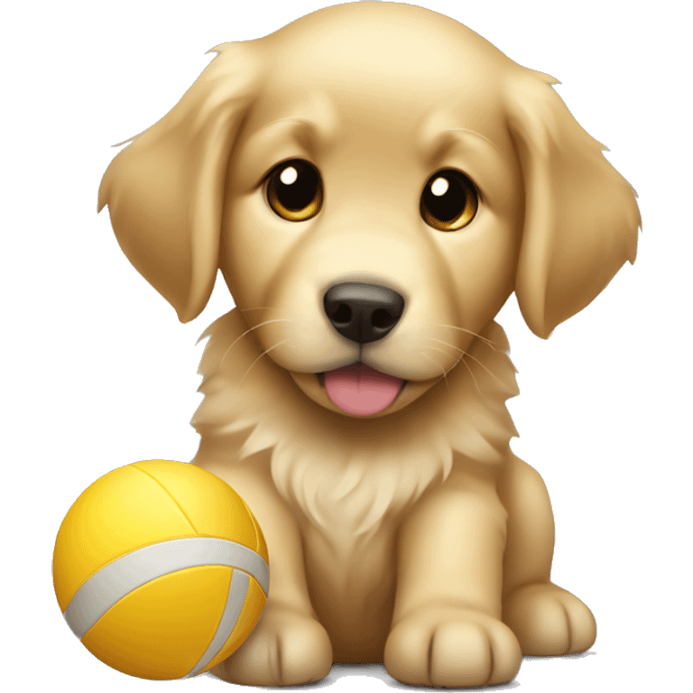 Golden retriever puppy holding a ball emoji