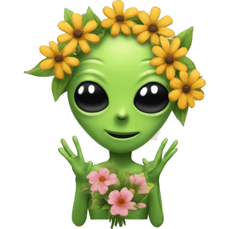 Alien, flowers , peace  emoji