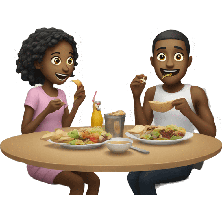 Brother and sister enjoying a crazy lunch emoji