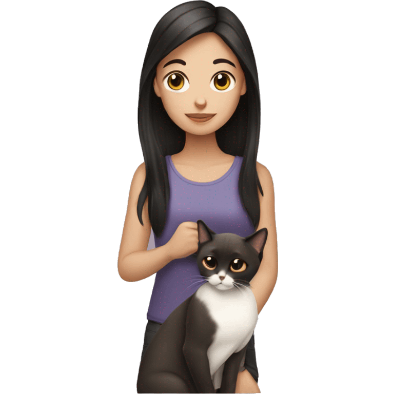 A girl with dark hair holding Siamese cat emoji