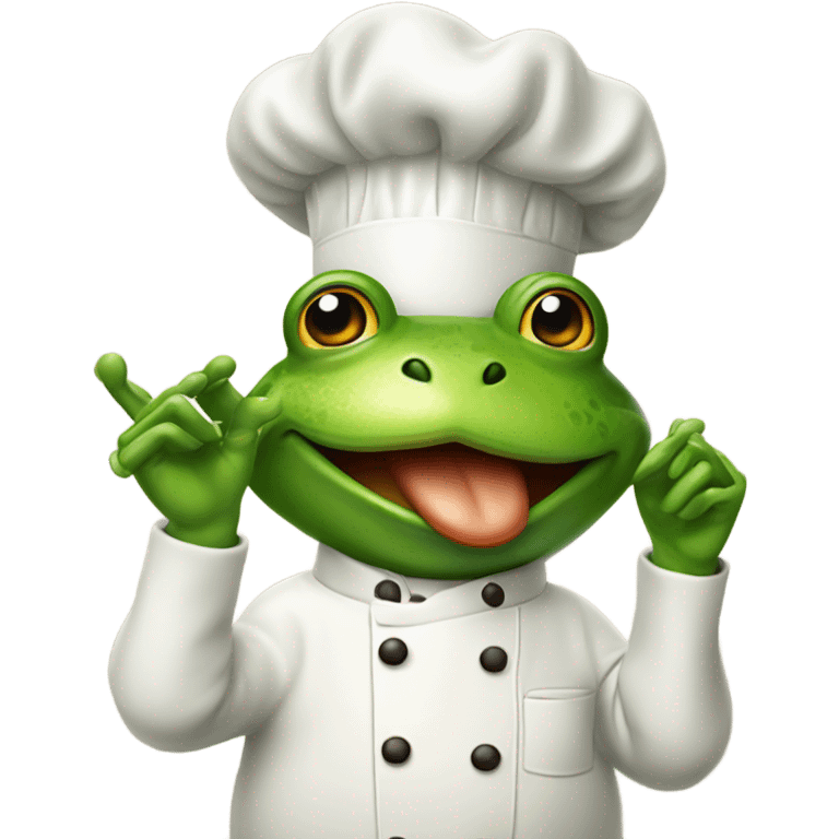 A frog dressed as a chef  kissing its fingers  emoji