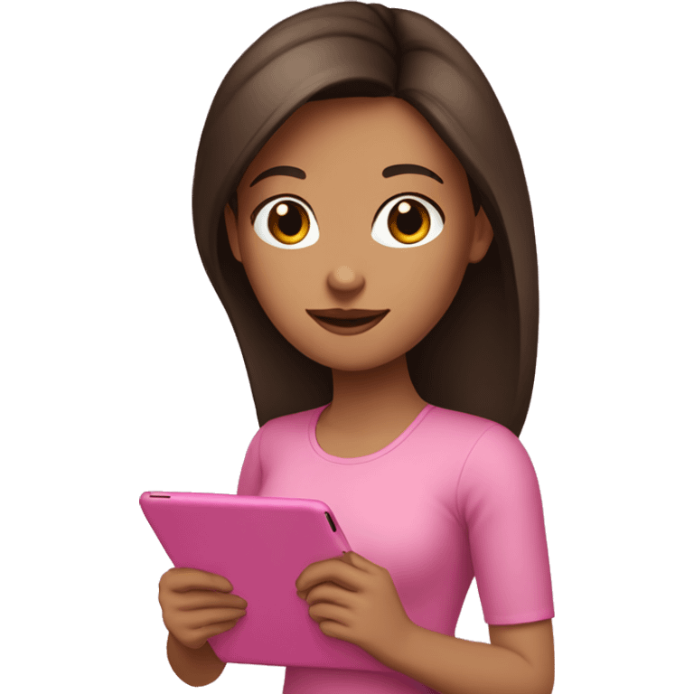 a brunette girl with a pink ipad emoji