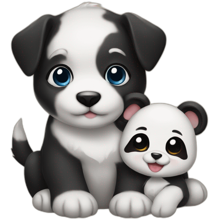 a puppy holding a baby panda emoji