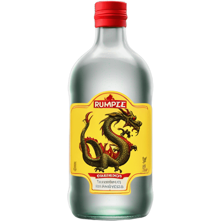 clear bottle of rumpleminze alcohol with a yellow dragon on a black and red label emoji