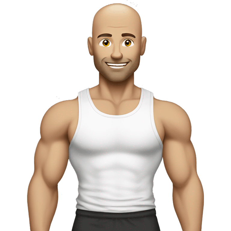 White bald muscular man tank top emoji