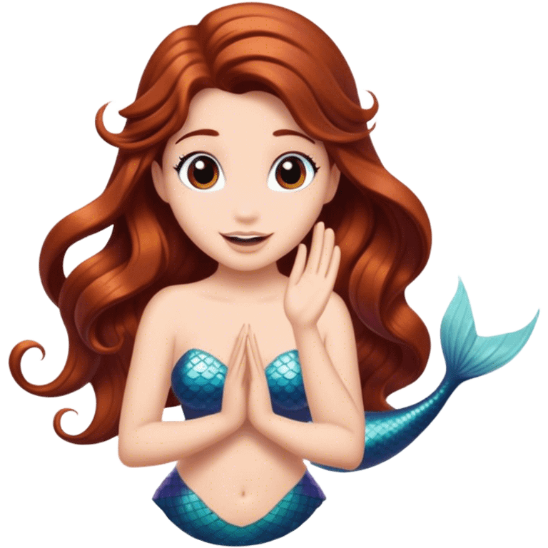 ariel mermaid waving with brown hair emoji