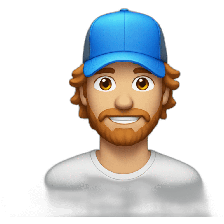 Brown hair man with mullet and orange beard wearing a blue trucker hat emoji