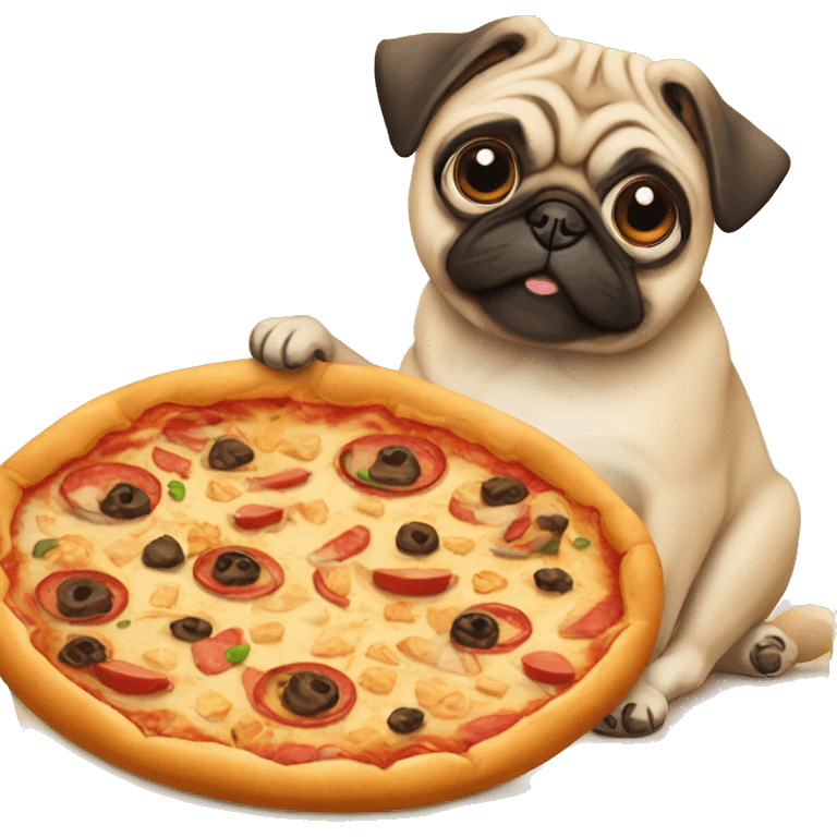 Pug with pizza and cookie emoji