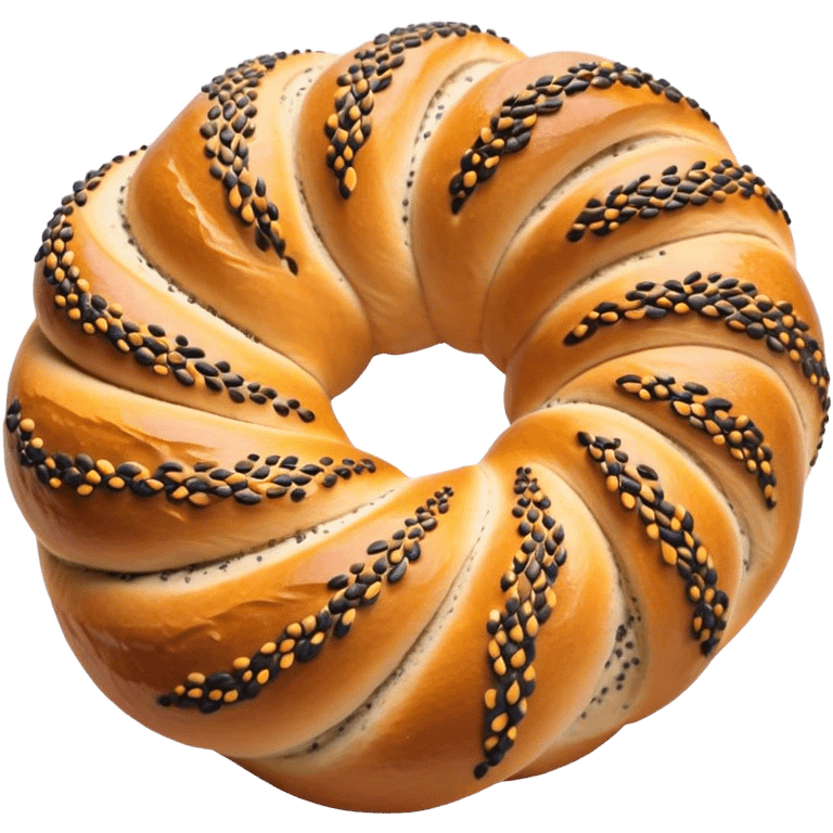 Cinematic Realistic Simit twisted Turkish bread in poppy seeds emoji