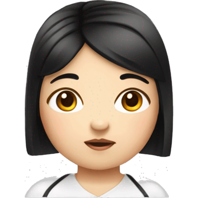 little overweight asian girl with black tied hair, make emoji from shoulders, use one photo  emoji