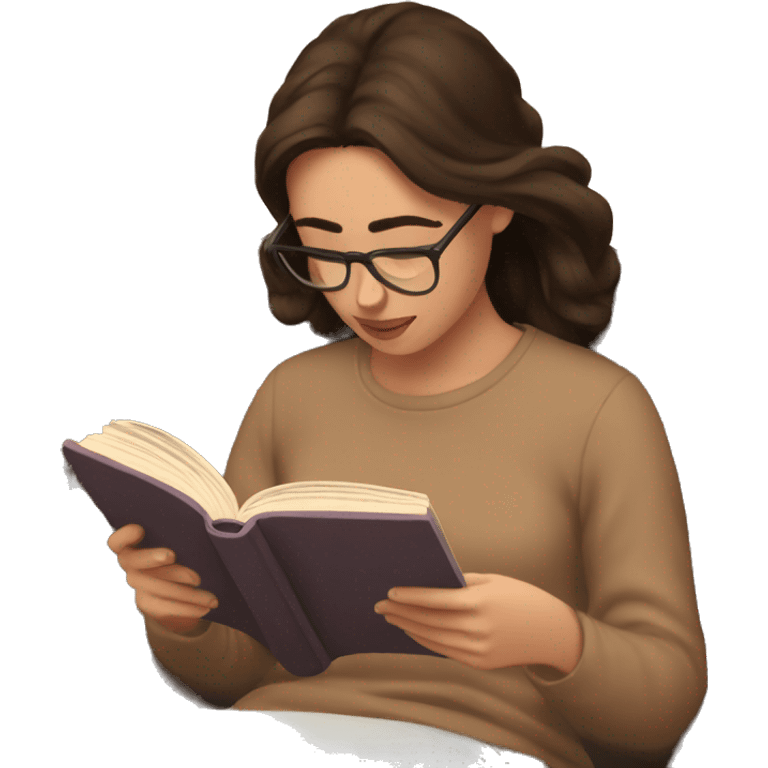 brunette reading a book cozy aesthetic emoji