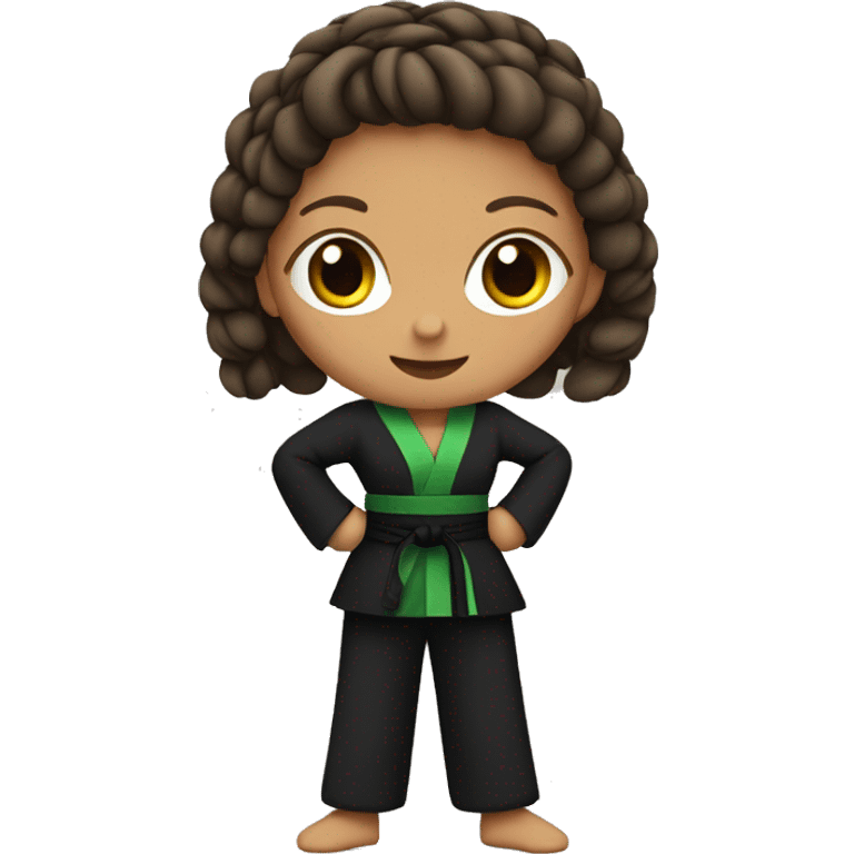 Girl with a wearing a black martial arts suit with a green belt and a brown braid emoji