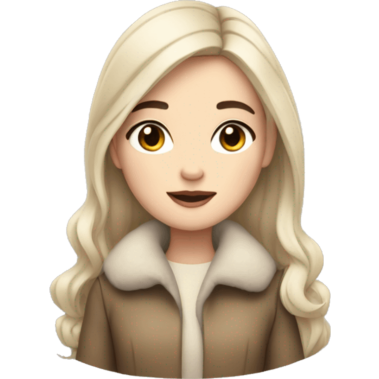 pale girl with black hair wearing fawn coat emoji