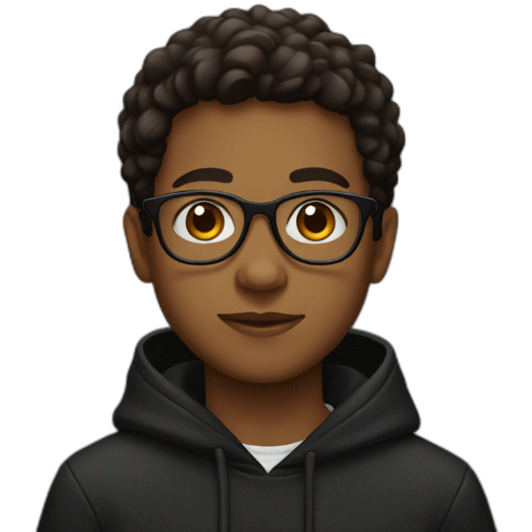 Brown boy wearing a black hoodie with glasses  emoji