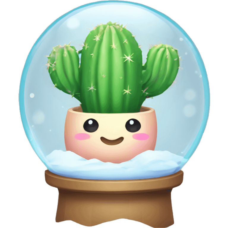 Kawaii colorful baby cactus in a snow water gnome globe emoji