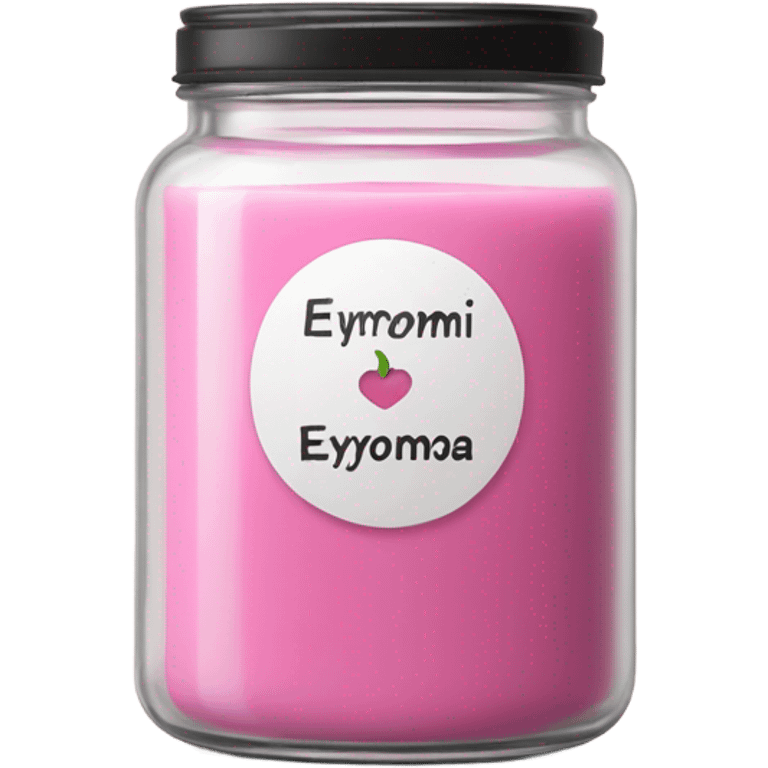 A pink candle in a jar with a white sticker and the inscription eryomina candle emoji