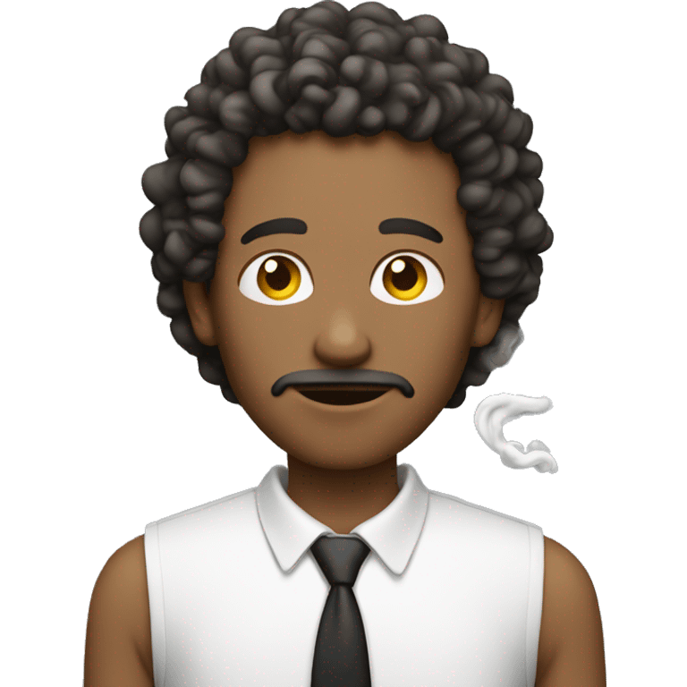 Skinny guy with curly hair smoking emoji