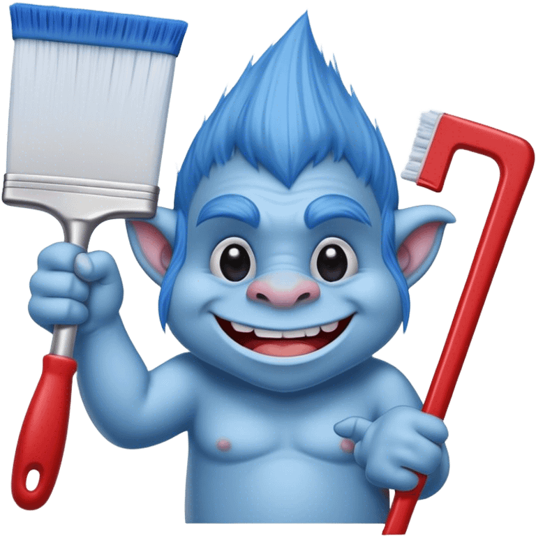 blue Troll cleaning a window using red squeegee emoji