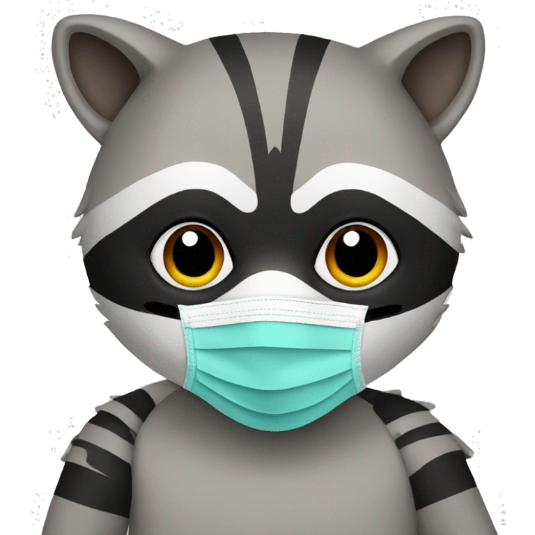 Raccoon with a face mask waving emoji