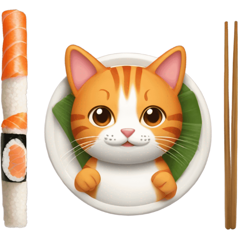 Orange tabby with a plate of sushi  emoji